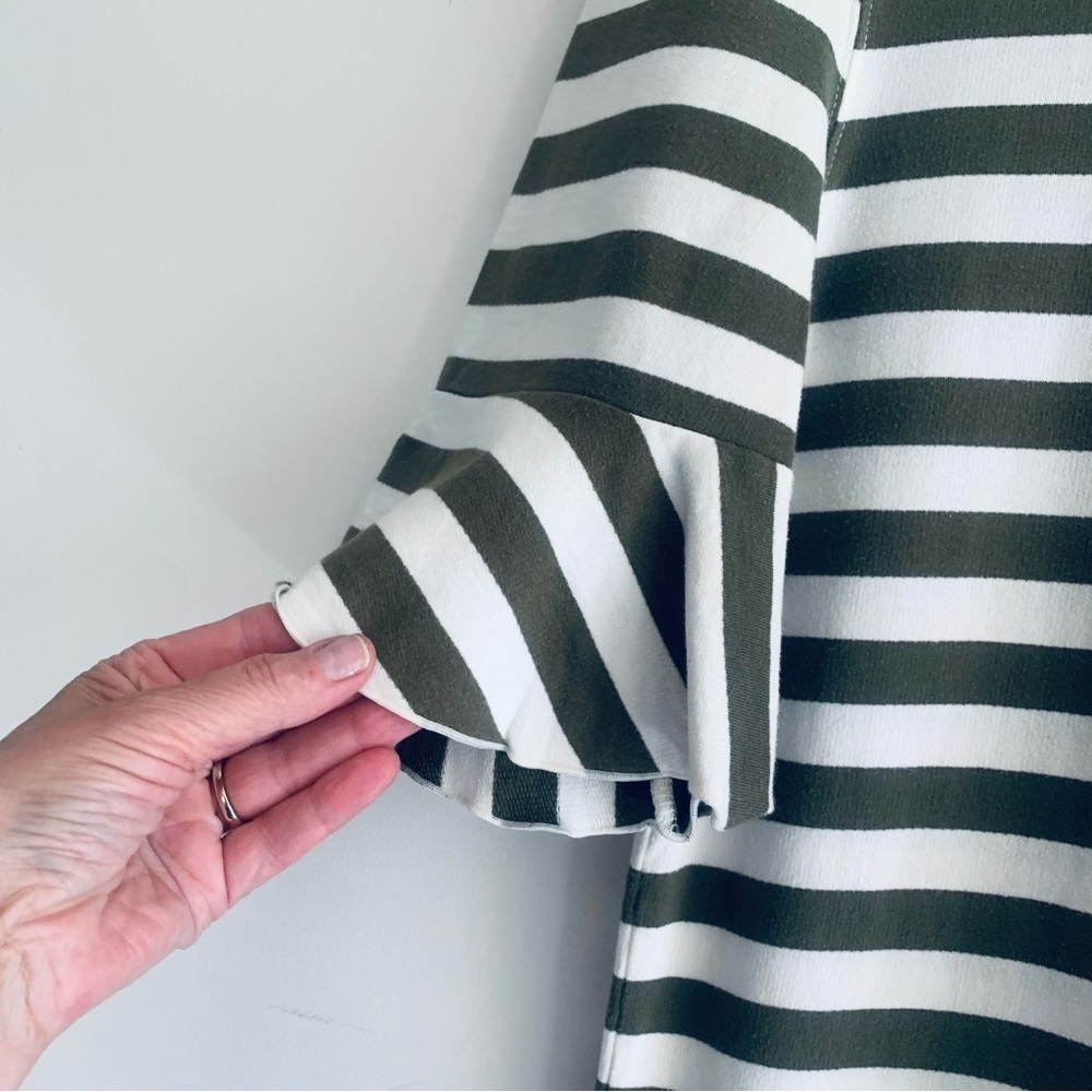 COOP by Frelise Cooper Khaki White Stripe Knee Length T Shirt Dress Women's SM - Picture 5 of 16